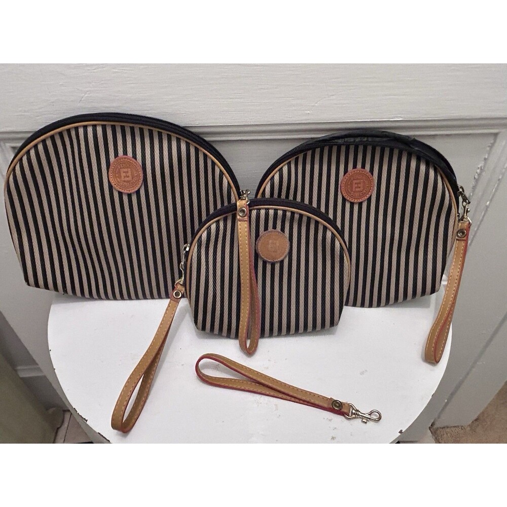 Vintage 1980s Fendi Pequin-style cosmetic bag/wristlet set